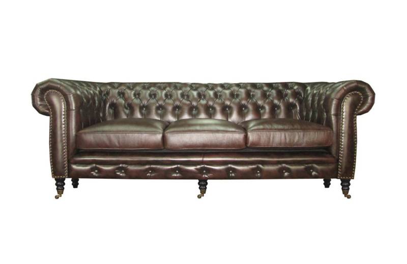 Salottini Chesterfield-Sofa 3er Sofa Chesterfield 3-Sitzer Couch Cambridge braun, Vollleder von Salottini
