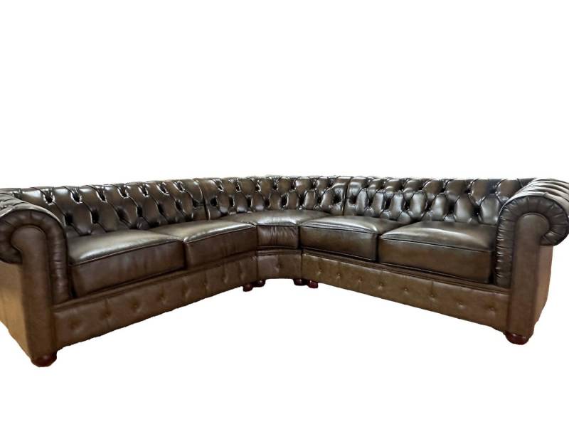 Salottini Chesterfield-Sofa Chesterfield Ecksofa Aberdeen Braun Ledersofa, Taschenfederkern von Salottini
