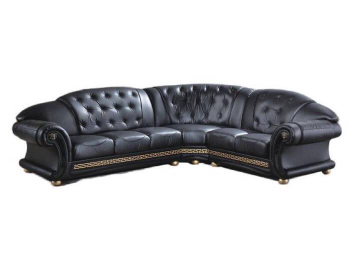 Salottini Chesterfield-Sofa Luxus Chesterfield Oriental Ecksofa Eckcouch schwarz, 3 Teile, Echtleder, schwarz von Salottini