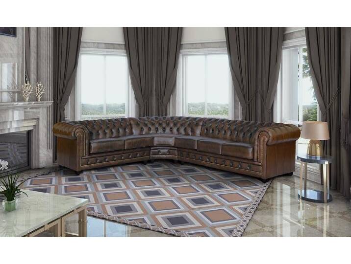 Salottini Chesterfield-Sofa XL Chesterfield Arsenal Wohnlandschaft Ecksofa Leder, 3 Teile, Vollleder, braun von Salottini