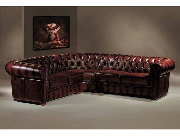 Salottini Ecksofa SOFORT LIEFERBAR Chesterfield Ecksofa Aberdeen Leder Eckcouch, Federkern, rot von Salottini