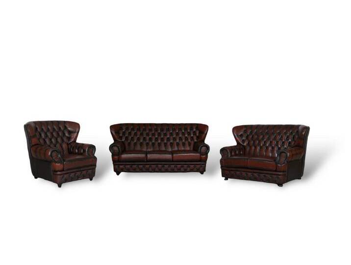 Salottini Polstergarnitur Chesterfield Logan Deluxe Sofagarnitur 3/2/1, (3-tlg), Vollleder, rot von Salottini