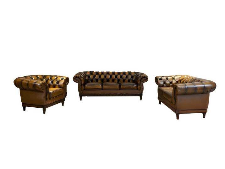 Salottini Polstergarnitur Chesterfield London Sofagarnitur Leder 3/2/1, (3-tlg), Taschenfederkern, braun von Salottini