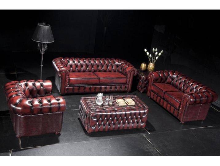 Salottini Polstergarnitur Chesterfield Sofagarnitur 3/2/1 & Tisch Bolton Ledergarnitur, (4-tlg), rot von Salottini