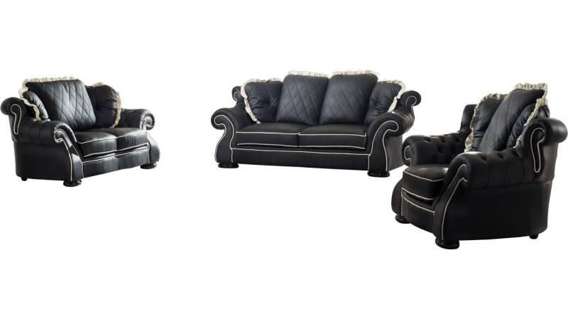 Salottini Polstergarnitur Chesterfield Sofagarnitur Dover Leder 3/2/1 Schwarz, (3-tlg), Federkern von Salottini