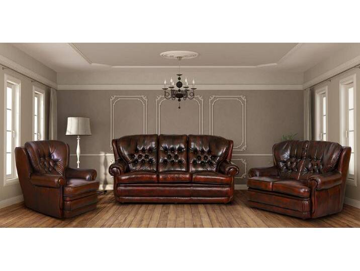 Salottini Polstergarnitur SOFORT LIEFERBAR Edle Chesterfield Sting Sofagarnitur Leder 3/2/1, (3-tlg), rot von Salottini
