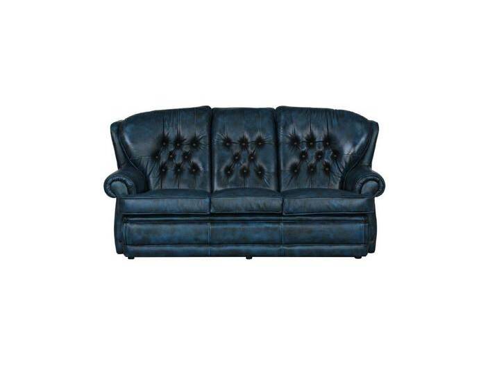 Salottini Polstergarnitur Luxus Chesterfield Sting Deluxe Sofagarnitur Leder 3/2/1 blau, (3-tlg), blau von Salottini