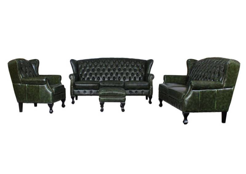 Salottini Polstergarnitur XL Elite Chesterfield LEEDS Deluxe Sofagarnitur 3/2/1 & Hocker, Vollleder von Salottini