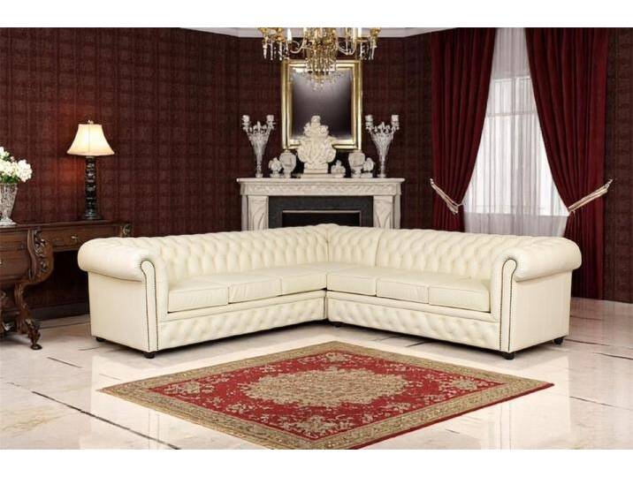 Salottini Wohnlandschaft XL Chesterfield Wohnlandschaft Ecksofa Greenfield SOFORT & SONDERPREIS, 3 Teile, Vollleder, beige von Salottini
