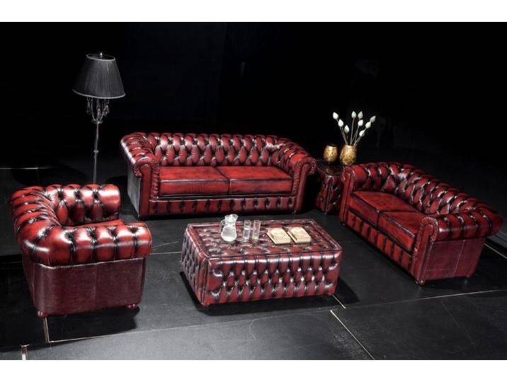 Salottini Wohnzimmertisch SOFORT LIEFERBAR Chesterfield XL Ledertisch Bolton Tisch Couchtisch (1-St), Handarbeit, rot von Salottini