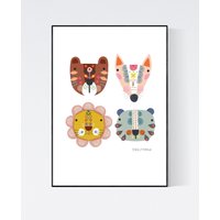 Tiergesichter Wandkunst - Kinderdrucke Kinderwandkunst Kinder Illustration von Salpdesign