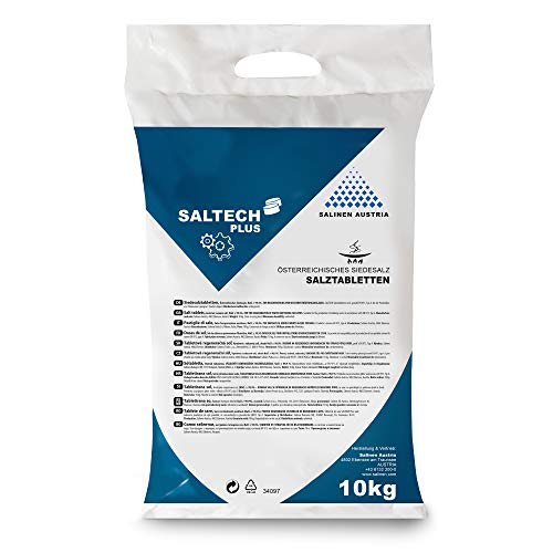 2 x SALTECH Plus Salztabletten im 10kg Sack für Wasserenthärtungsanlagen, Entkalkung & Elektrolyse I Hochreines Regeneriersalz (99,9 NaCl) mit höchster Löslichkeit für sauberes & weiches Wasser von Saltech