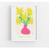 Bunte Blumen Poster Druck, Gelber Blumenstrauß Wandkunst, Modernes Fine Art Giclée von SaltedJamStore