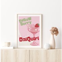 Erdbeer Daiquiri Cocktail Druck, Küchenkunst, Küchendekor, Boozy Geschenk, Kunst, Retro Poster, Mid Century Modern Art, Alkohol Geschenk von SaltedJamStore