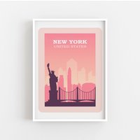 New York, Brooklyn Bridge, Freiheitsstatue, York Kunstdruck, Kunstdrucke, Wandkunst, Poster, Skyline von SaltedJamStore