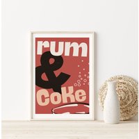 Vintage Rum & Coke Druck, A3, A4 Poster, Retro, Galeriewand, Mid Century Kunst, Wandkunst, Schnaps, Bar Spielzimmer Drucke von SaltedJamStore