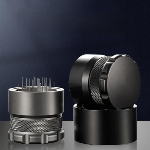 Saluaqui 58 Mm Einstellbares WDT -Tool mit 22 Nadeln und Reinigungsbasis, Getriebe Spinning Coffee Distributor Leveler für Espressomaschinenzubehör (53MM) von Saluaqui