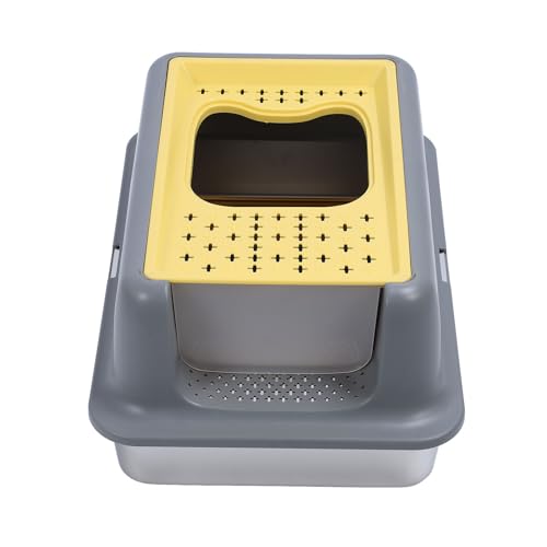 Saluaqui Geschlossener Edelstahlkatze Katzentoilette | Anti -Leckage 13,19 Zoll Hochseitig | Vorder- und Top Eingangsdächer Box mit Deckel | Klebriges Proof Design in Weiß und Gelb (Grau und gelb) von Saluaqui