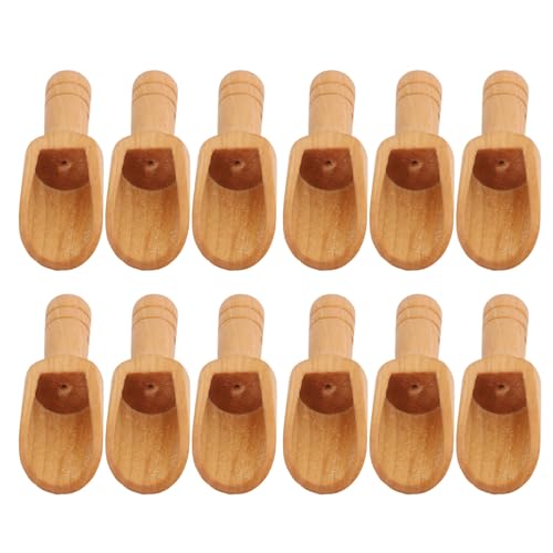 Saluaqui Kleine Holzschaufel Mini Badesalze Löffel Set - 12 Stcs Vielseitig Umweltfreundliche Holzlöffel für Gewürzmehl Badesalzzucker und Kaffee - Kompaktes Design für Maniküre und Backen von Saluaqui