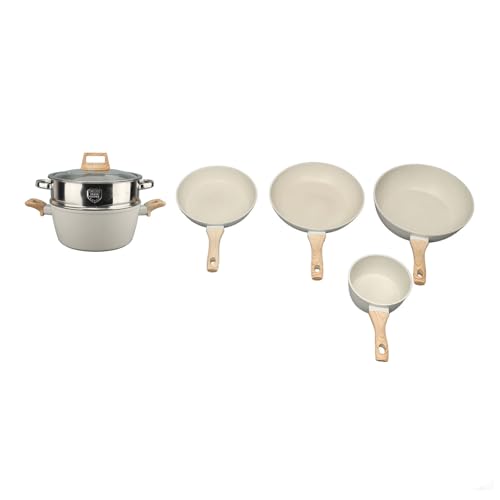 Saluaqui Kochgeschirrset für Nicht -Set - Induktionstöpfe und Pfannen Zum Kochen, Braten und Kochen Weißes Küchenkochgeschirrset mit Ergonomischen Silikongriffen von Saluaqui