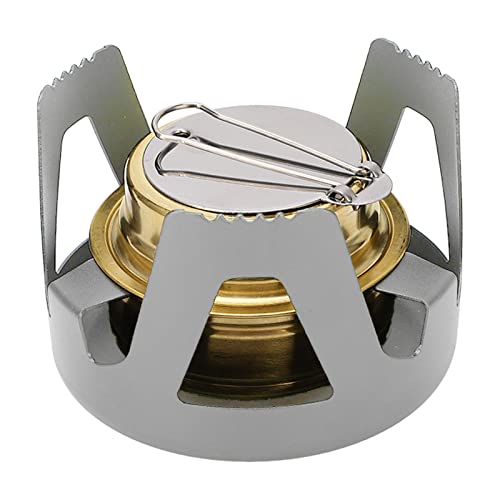 Saluaqui Mini -Alkoholherd mit Winddichtem Design und Feuerwehrkontrollabdeckung: Tragbarer Camping -Alkoholherd, Messing Aluminiumlegierung Mini Rucksackofen für Küche Im Freien, Kompakt und (GREY) von Saluaqui