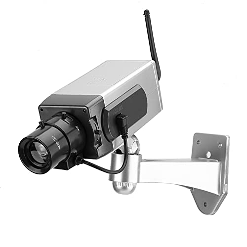Saluaqui Realistische Gefälschte Kamera -Simulation mit LED -blinkendes Licht für die Sicherheit Im Freien und in Innenräume, Silber, mit Drahtlosen Antenne und Bewegungserkennung von Saluaqui
