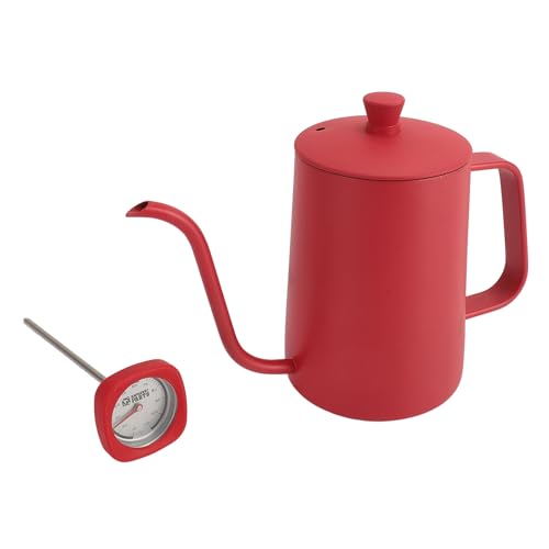 Saluaqui Schwanenhals mit Großer Kapazität über Kaffeekessel mit Thermometer, Edelstahl 600 Ml Rot, Gut für Kaffee und Tee Liebhaber, Zuhause oder Tragbare Verwendung von Saluaqui
