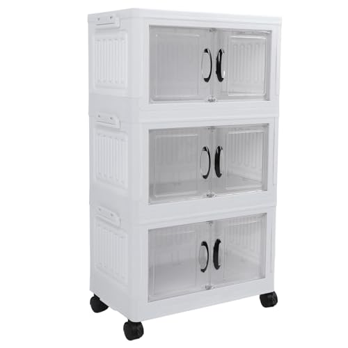 Saluaqui Stapelbarer Lagerbehälter mit Rädern Faltbarer Plastikspeicherschrank für Haus Im Haus Am Wohnheim Schrank Organizer Essentials 5 Ebenen Große Kapazität ohne Installation Benötigt (3-stöckig) von Saluaqui