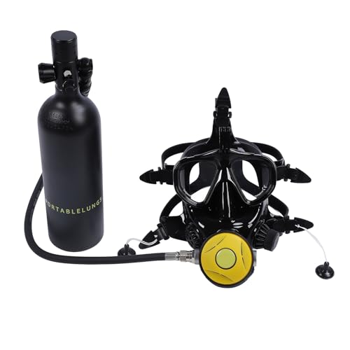 Saluaqui -Tank mit Voller Gesichtsbrille 180 ° Ansicht | 1L Tragbares Unterwasseratmungssystem | Schwarze Tauchausrüstung für die Erkundung (Black) von Saluaqui