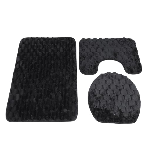 Saluaqui Toilettentraining Weicher Teppichset mit Wasser Saugfähig Anti-Rutsch-Tufted Warme Badezimmerteppich für Kind und Erwachsene-dreiteilige Schwarze Matte für Komfortable Badezimmergebrauch von Saluaqui