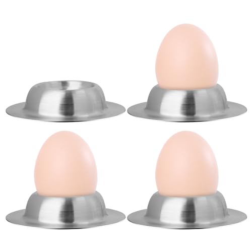 4 Eierbecher, stapelbar, rund, aus Edelstahl, poliert, spülmaschinenfest, mit einem Eierständer von 1,8 Zentimetern Höhe (8,5 * 8,5 * 1,8cm) (Silber) von Salubohum