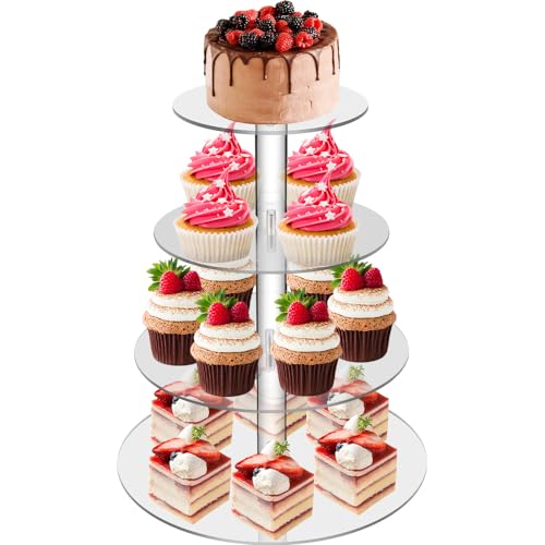 Salubohum Cupcake-Präsentationsständer, etagere 4 etagen, aus transparentem Acryl, ideal für Cupcakes und Früchte, geeignet für Hochzeiten, Geburtstage und Abschlussfeiern von Salubohum