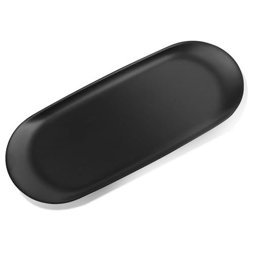 Tablett - Deko Tablett Schwarz - Edelstahl-Deko Tablett - 30 x 12 cm Oval - Tablett Serviertablett für Desserts, Kosmetik, Schmuck, Kerzen, Schlüssel von Salubohum