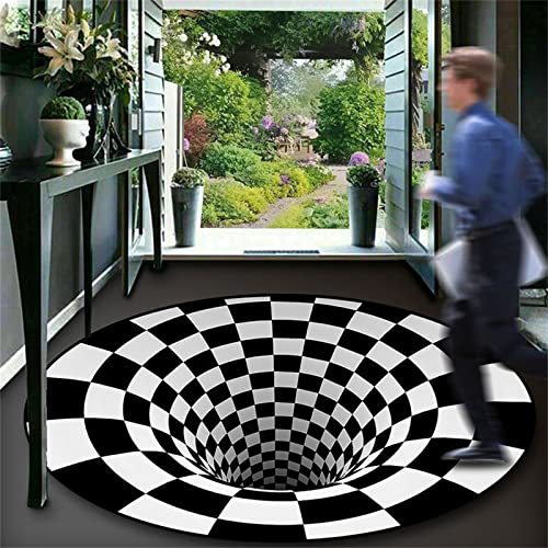 Salutebaba 3D Illusion Teppich Runde Schwarz Weiß Bereich Teppich 3D bodenloses Loch Optische Täuschung Teppiche Bodenmatte für Wohnzimmer Küche Büro von Salutebaba