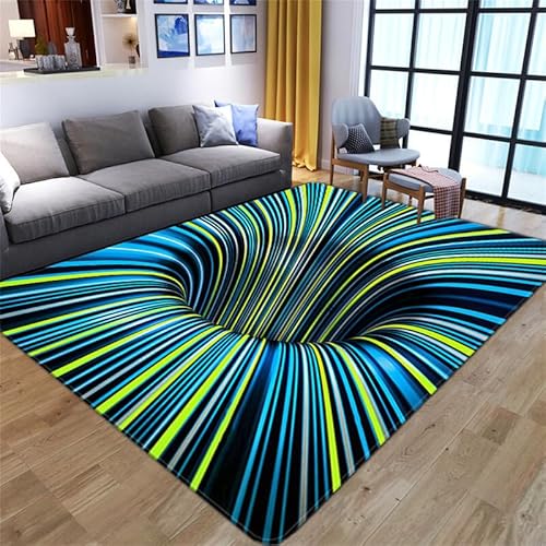 Salutebaba Visuelle Illusion Teppich 3D Vortex Teppich Bodenlose Lochmatte 3D Wirbeldruck Optische Täuschung Teppiche Karierter Teppich Schwarz und Weiß für Zuhause Schlafzimmer Wohnzimmer von Salutebaba