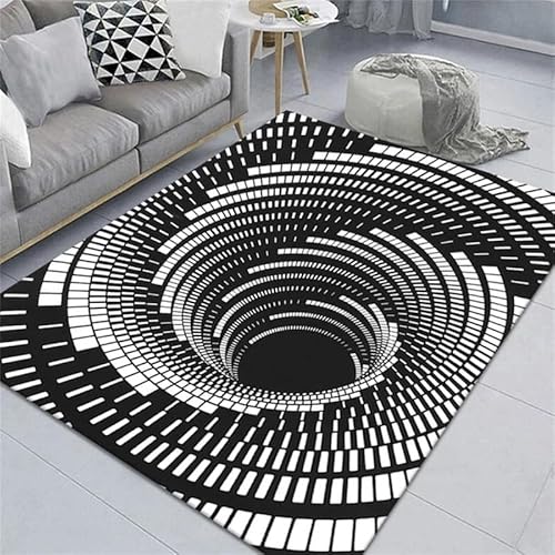 Salutebaba Visuelle Illusion Teppich 3D Vortex Teppich Bodenlose Lochmatte 3D Wirbeldruck Optische Täuschung Teppiche Karierter Teppich Schwarz und Weiß für Zuhause Schlafzimmer Wohnzimmer von Salutebaba