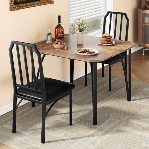Esstisch-Set, 3-teilig, Küchentisch mit 2 gepolsterten Stühlen, Tischset für 2 Personen, mit Struktur aus Metall und Holz, ideal für kleine Räume und Wohnungen von Salutmeuble
