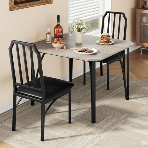 Esstisch-Set, 3-teilig, Küchentisch mit 2 gepolsterten Stühlen, Tischset für 2 Personen, mit Struktur aus Metall und Holz, ideal für kleine Räume und Wohnungen Esstisch-Set, 3-teilig, Küchentisch mit 2 gepolsterten Stühlen, Tischset für 2 Personen, mit Struktur aus Metall und Holz, ideal für kleine Räume und Wohnungen von Salutmeuble