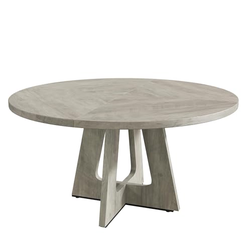 Großer runder Esstisch für 4 bis 6 Personen, Holztisch im Bauernhausstil, 120 cm breit, mit stabilen Beinen, für Esszimmer oder Wohnzimmer (ohne Stühle) – Grau von Salutmeuble
