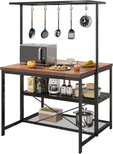 Großes Küchenregal, Halterung für Mikrowelle, Küchenregal mit 3 Ebenen, 5 Haken, Couchtisch aus Metall für Esszimmer oder Wohnzimmer, 106 x 71 x 183 cm von Salutmeuble