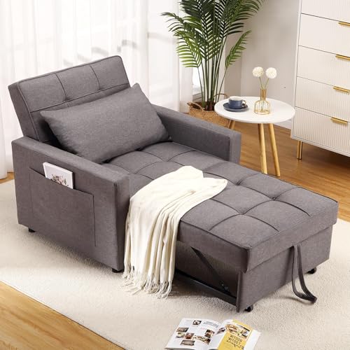 Salutmeuble 3-In-1 Klappsofa Schlafsessel mit Bettfunktion, Klappbarer Rückenlehne und Praktischer Seitentasche, Aus Leinen, für Gästebetten, Platzsparend Schlafcouch, 192 x 82 x 86 cm von Salutmeuble