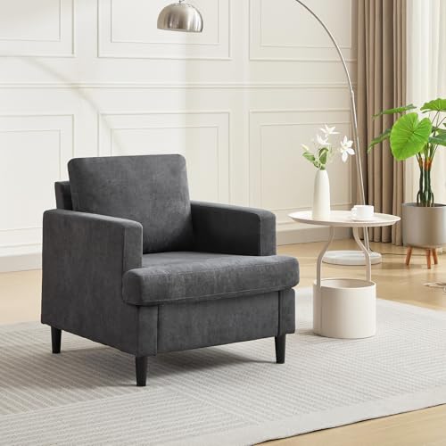 Salutmeuble Sessel Wohnzimmer, Moderne Wohnzimmerstühle mit Atmungsaktivem Leinenstoff, Weicher & Gepolsterter Sessel,Mid-Century Sofa Stuhl für Schlafzimmer, Lesezimmer, Büro (Dunkelgrau) von Salutmeuble