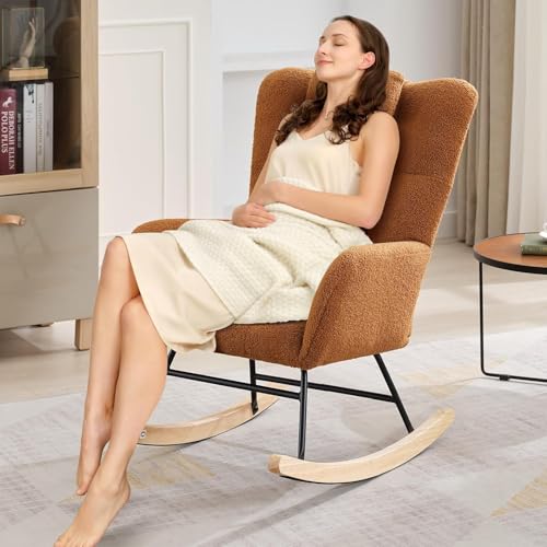 Schaukelstuhl, komfortabel, hohe Rückenlehne, für Erwachsene – perfekt für Kinderzimmer, Wohnzimmer und Schlafzimmer – Teddy-Design – ideal für Entspannung und Komfort, Braun von Salutmeuble