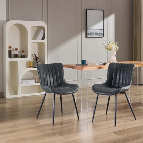 Set mit 2 modernen Esszimmerstühlen, gepolsterte Esszimmerstühle, Küchenstühle aus Leder mit Metallbeinen, bequeme Rückenlehne, Tragfähigkeit 150 kg, Schwarz von Salutmeuble