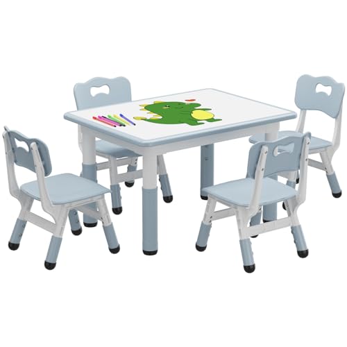 Tisch und 4 Stühle für Kinder, Tisch und Stühle höhenverstellbar, für Kinder von 3 bis 8 Jahren, Graffiti-Schreibtisch, rutschfeste Füße, Tisch- und Stuhl-Sets für Kleinkinder, Zuhause Tisch und 4 Stühle für Kinder, Tisch und Stühle höhenverstellbar, für Kinder von 3 bis 8 Jahren, Graffiti-Schreibtisch, rutschfeste Füße, Tisch- und Stuhl-Sets für Kleinkinder, Zuhause von Salutmeuble