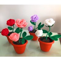 Niedlicher Gehäkelter Rosen Blumentopf Aus Garn Blumen Herzstück Für Muttertag, Tischfenster, Wohnkultur, Geschenke Zum Valentinstag von SalyByShaoyan