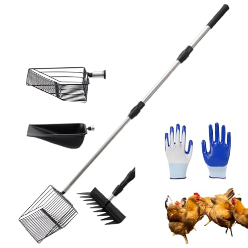 Hühnerkotschaufel Metall | Hühnerstall Zubehör Chicken Poop Scooper mit ausziehbarem Griff | Hühnerstall Zubehör Siebschaufel für Hühnerstall Trennung von KOT und Schutt von Sand von Salyeeluly
