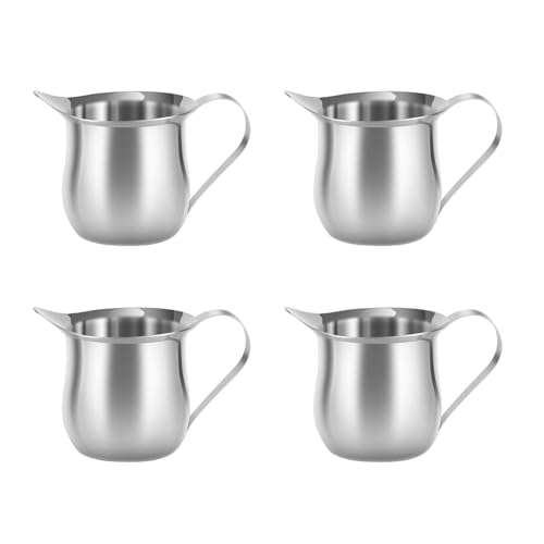 Milchkännchen, 90 ml, Edelstahl-Sirup-Krug mit Ausgießer, multifunktionaler Mini-Kännchen, Krug für Kaffee, Milch, Sahnekännchen und Saucen, 4 Stück Milchkännchen, 90 ml, Edelstahl-Sirup-Krug mit Ausgießer, multifunktionaler Mini-Kännchen, Krug für Kaffee, Milch, Sahnekännchen und Saucen, 4 Stück von Salyeeluly