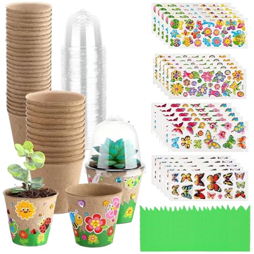 Salyeeluly Kleine Töpfe Für Pflanzen - 30 Stück Balkontöpfe Mit Abdeckhauben Und 20 Blatt Aufklebern - Garten Papier Pflanzgefäß Bastelset Für Terrasse Garten Frühling Zuhause Kinder von Salyeeluly