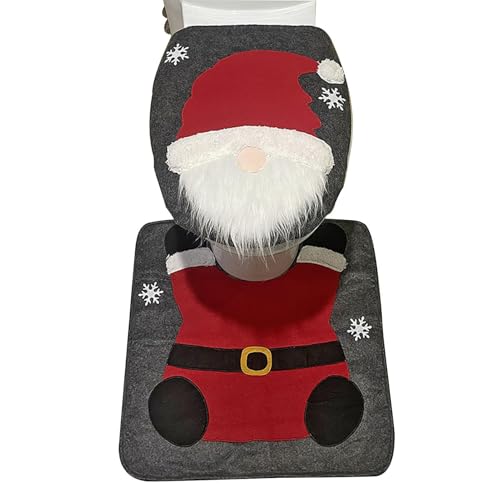 Salyeeluly Weihnachts-Toilettensitzbezug | Weihnachten WC Sitz Cover Teppich Weihnachtsdeko Toilette Dekorationen Weihnachtsmann Toilettenvorleger Set für Badezimmerdekorationen von Salyeeluly